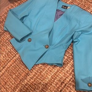 Kishi Vibrant Blue Vintage Structured Blazer Jacket Gold Buttons Size 8